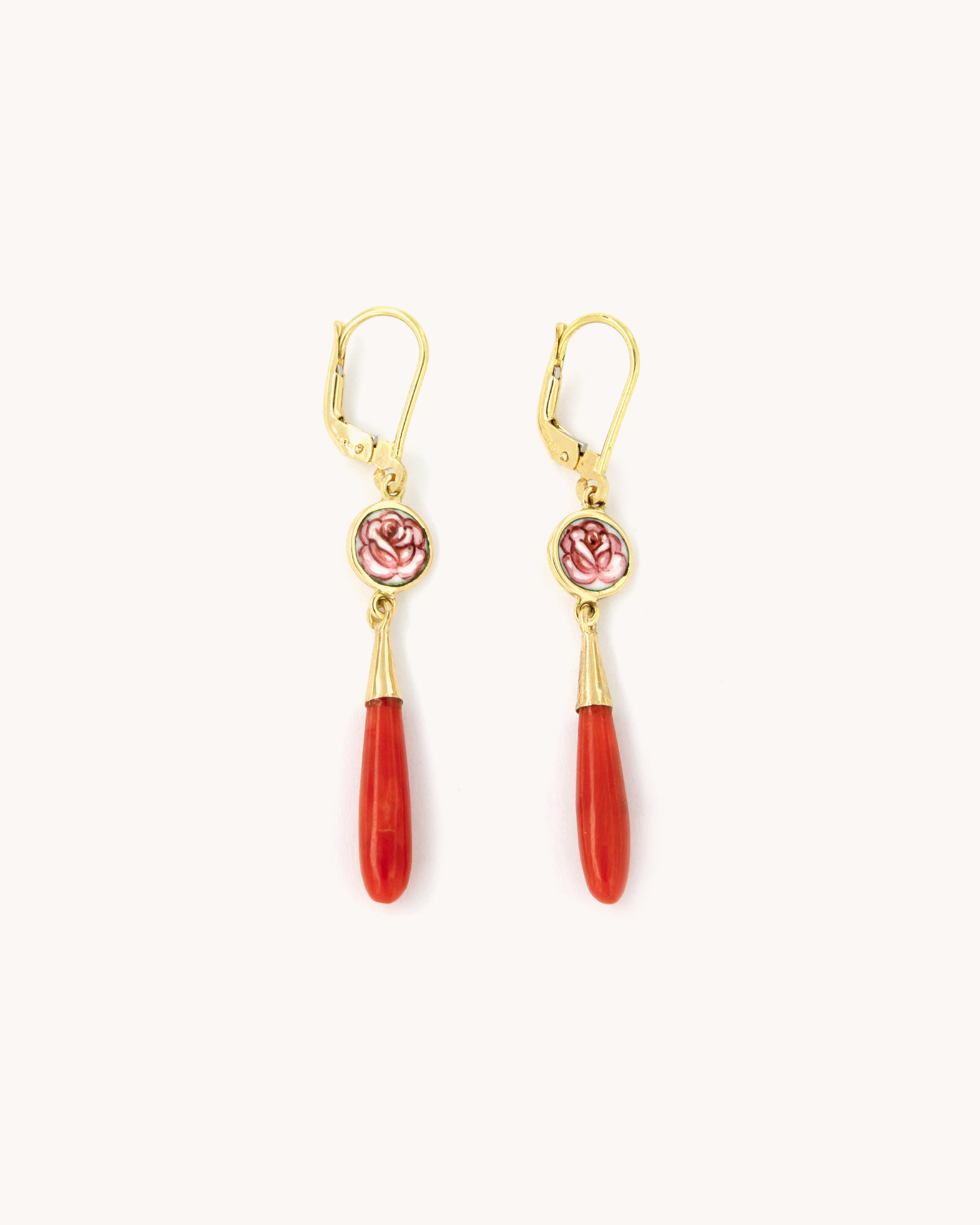 Rose and Red Coral Drop Earrings