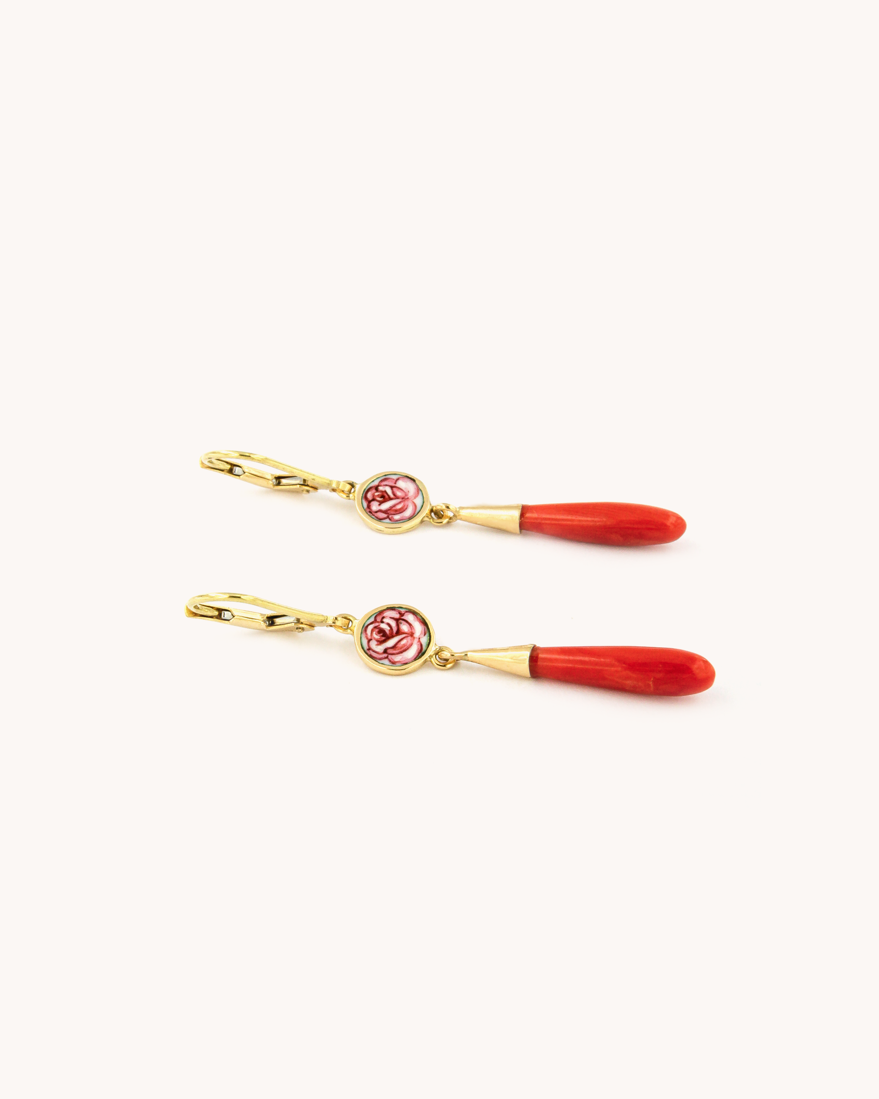 Rose and Red Coral Drop Earrings