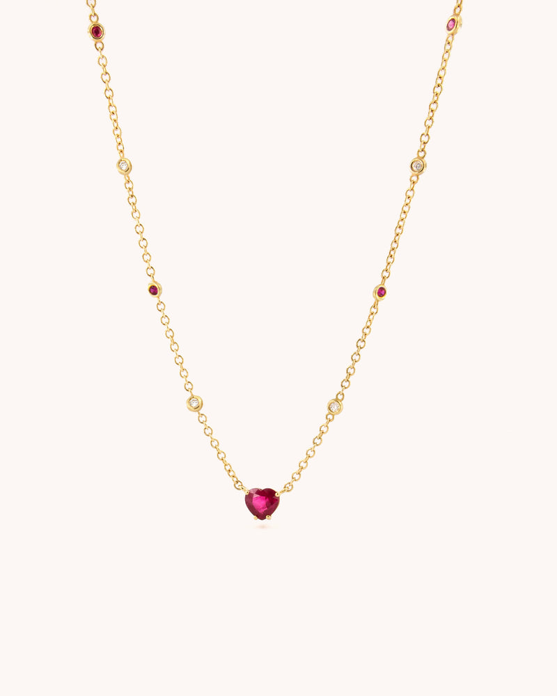 Heart of Ruby with Diamonds Necklace