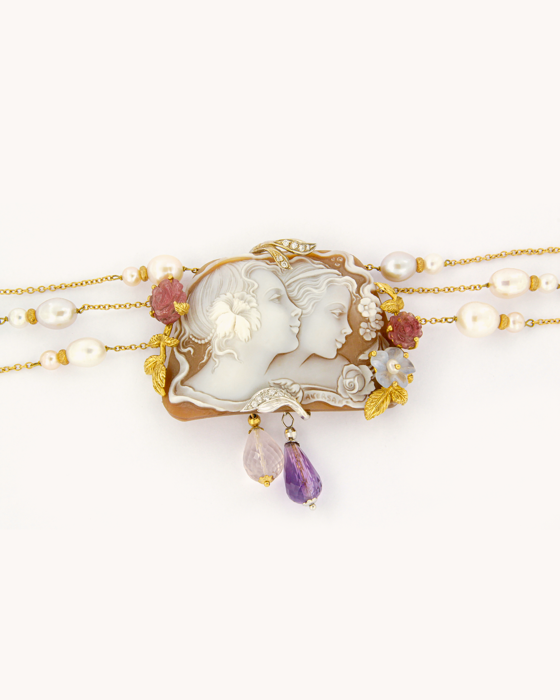 Collana Cammeo Ragazze con Perle e Gemme