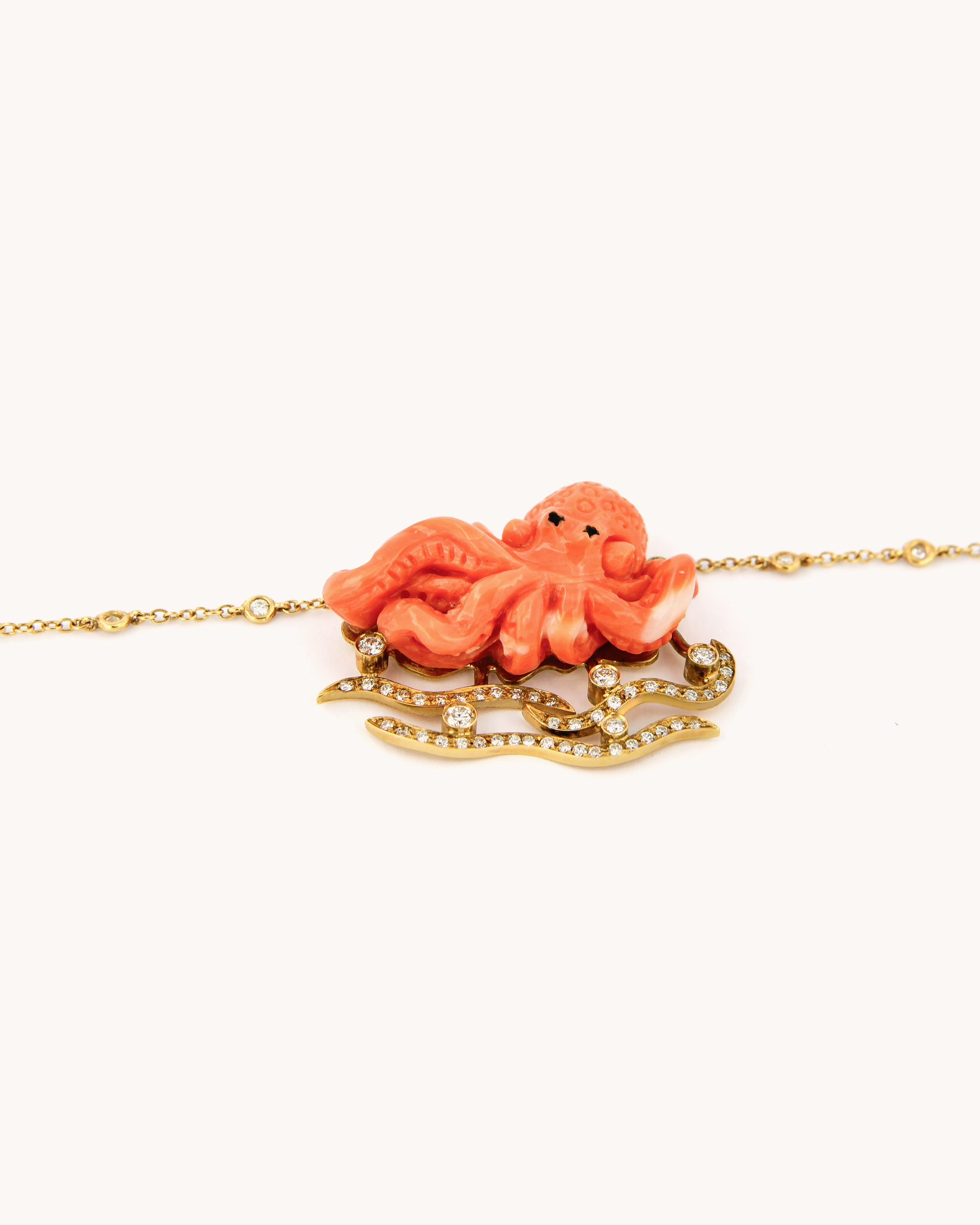 Coral Octopus Diamond Necklace