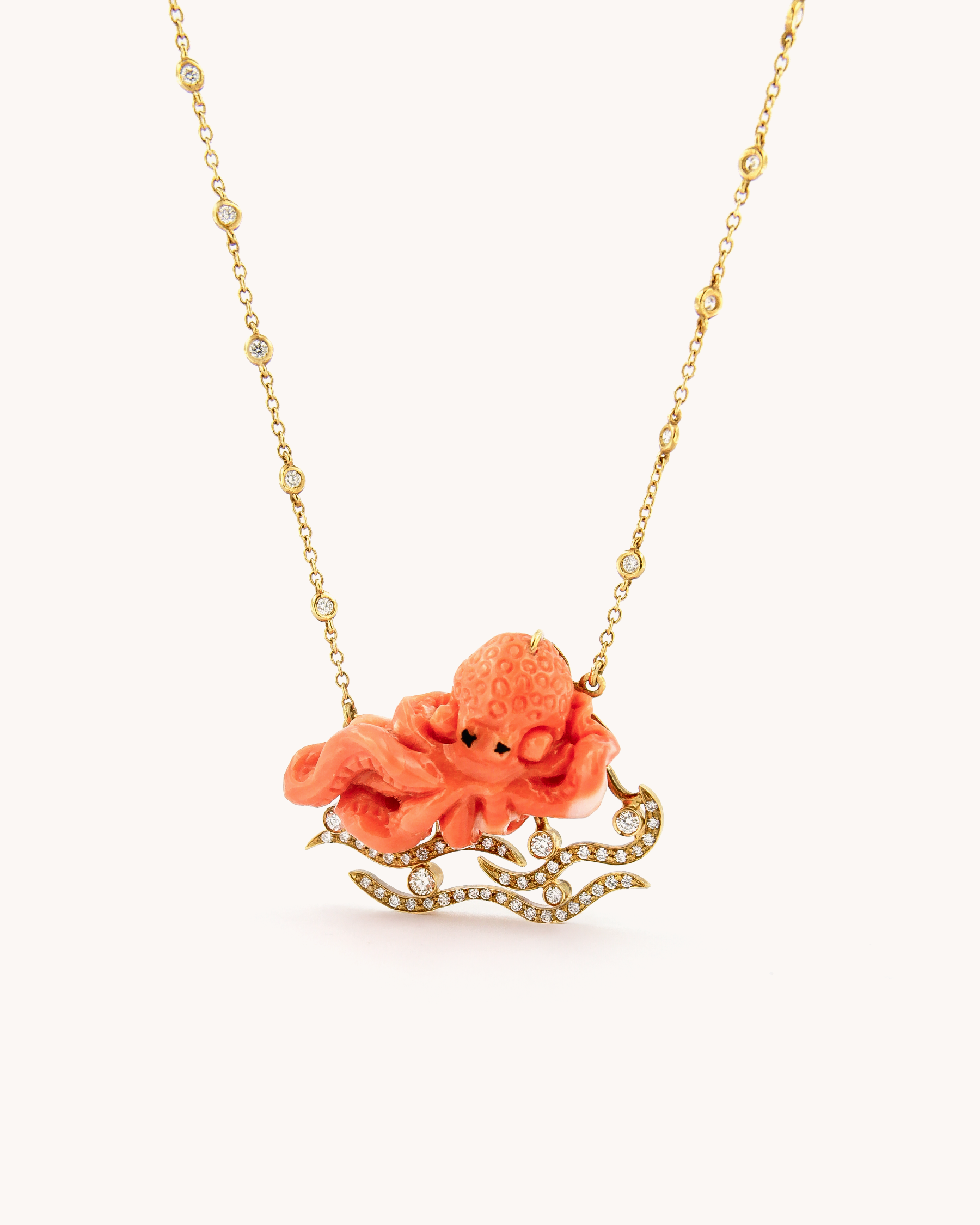 Coral Octopus Diamond Necklace