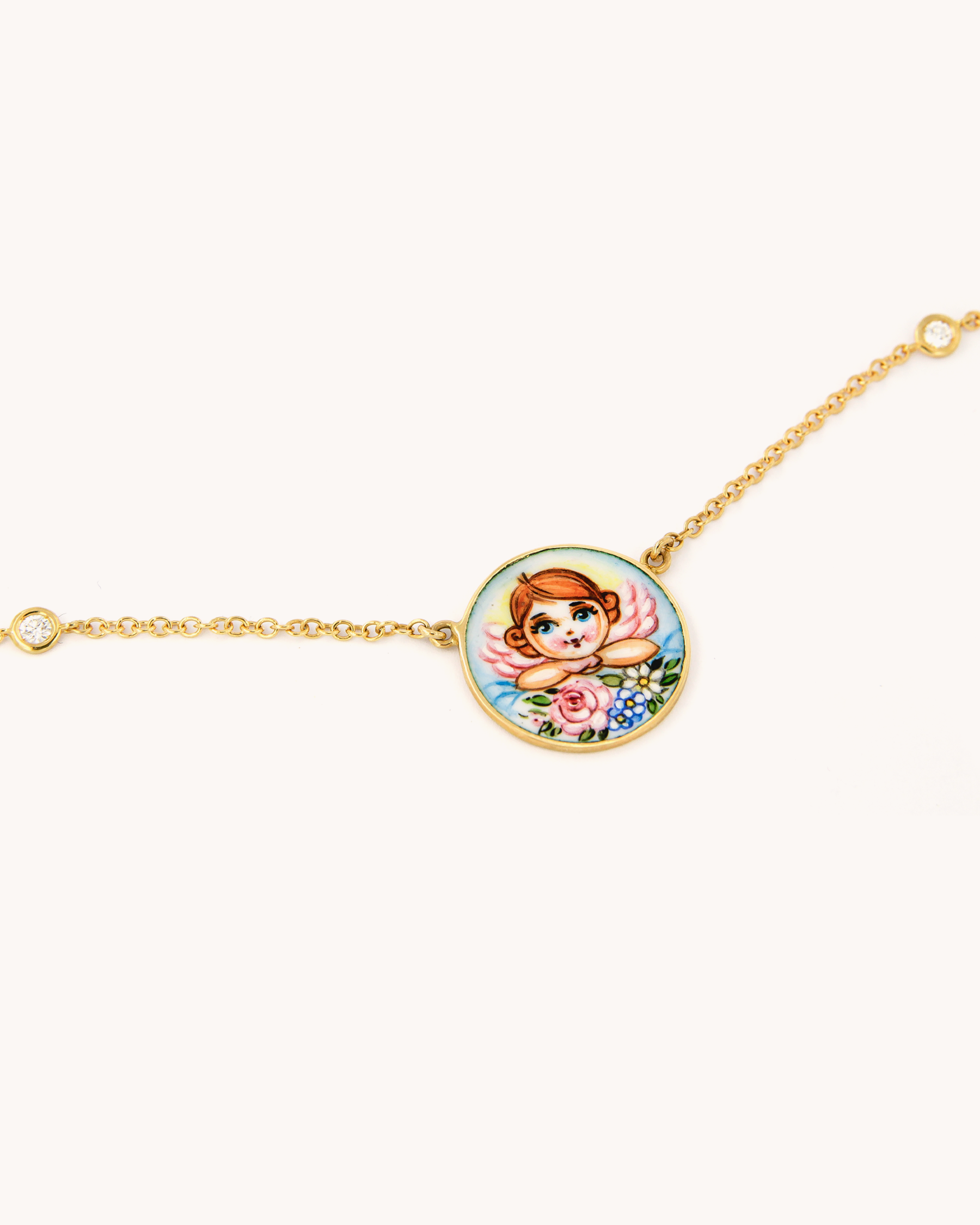Collana Angelo Rosa sui Fiori con Diamanti