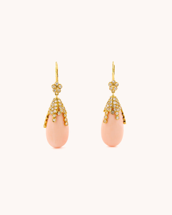 Diamond & Coral Pendent Earrings