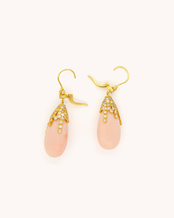 Diamond & Coral Pendent Earrings