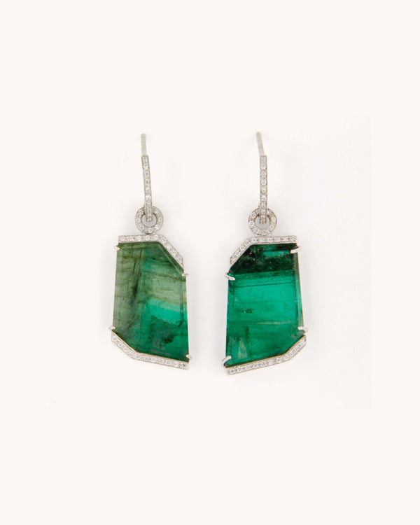 Asymmetric Emerald and Diamond Earrings