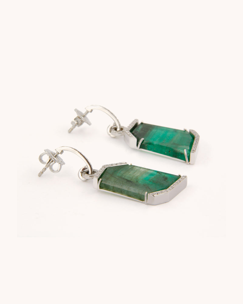 Asymmetric Emerald and Diamond Earrings