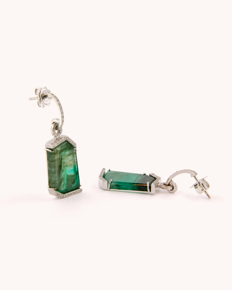 Asymmetric Emerald and Diamond Earrings