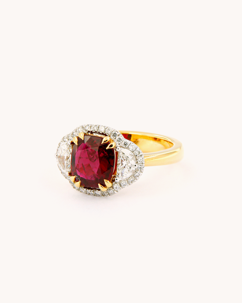 Ruby and Half-Moon Diamonds Ring