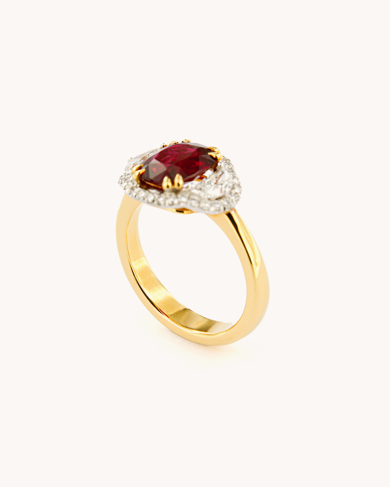 Ruby and Half-Moon Diamonds Ring