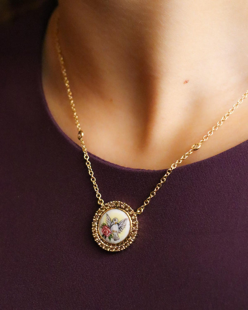 Dove and Rose with Diamonds Necklace