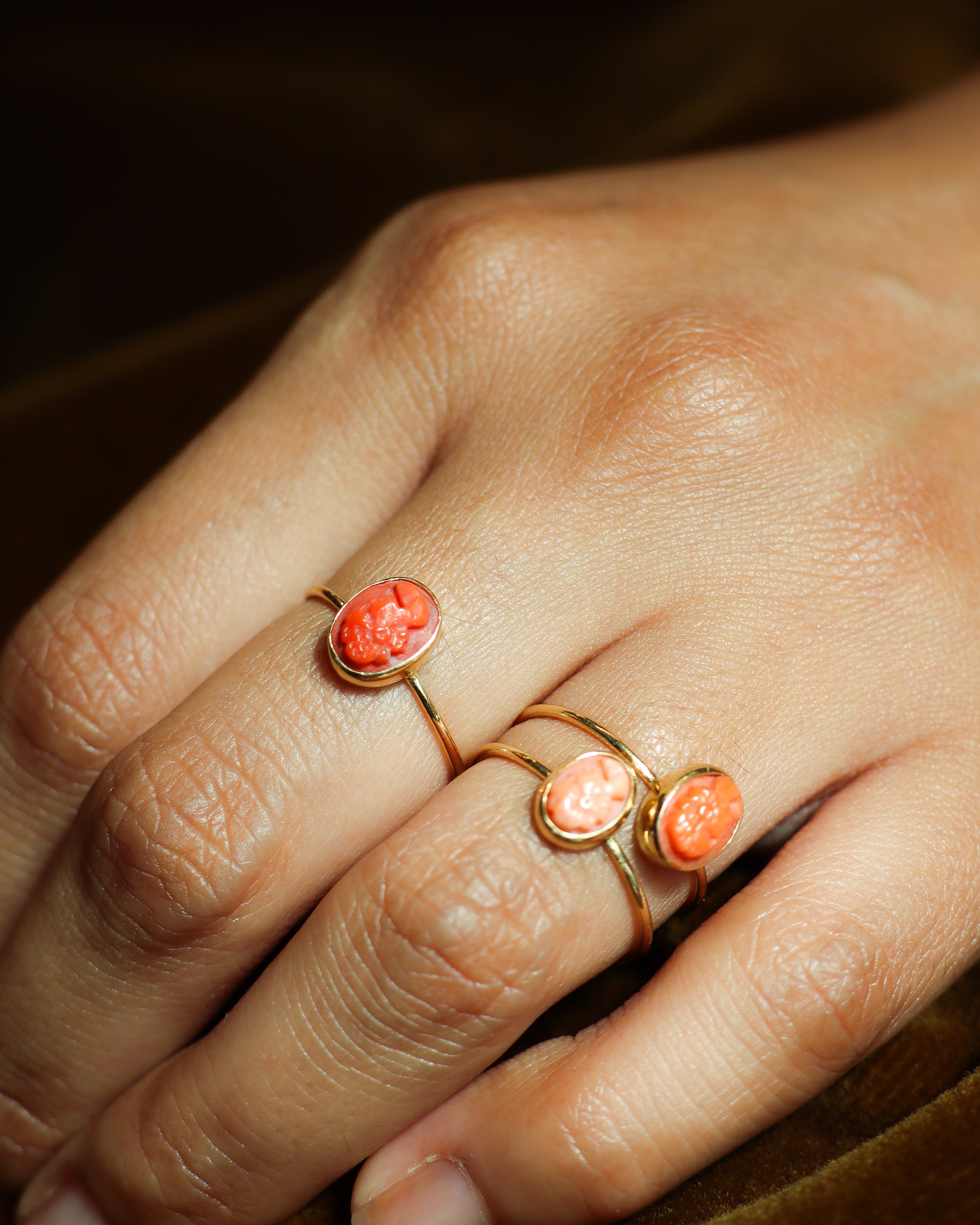 Coral Cameo Wire Ring 