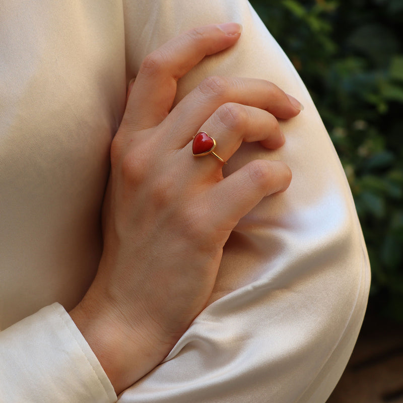 Red Coral Heart Ring