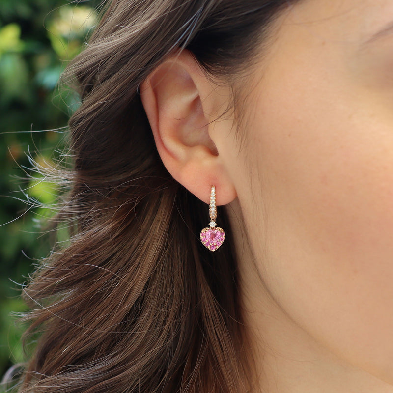 Pink Sapphire Hearts Earrings