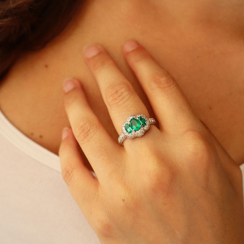 Emerald and Diamond Pavé Ring