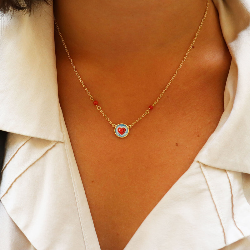 Heart Amongst the Clouds and Coral Necklace