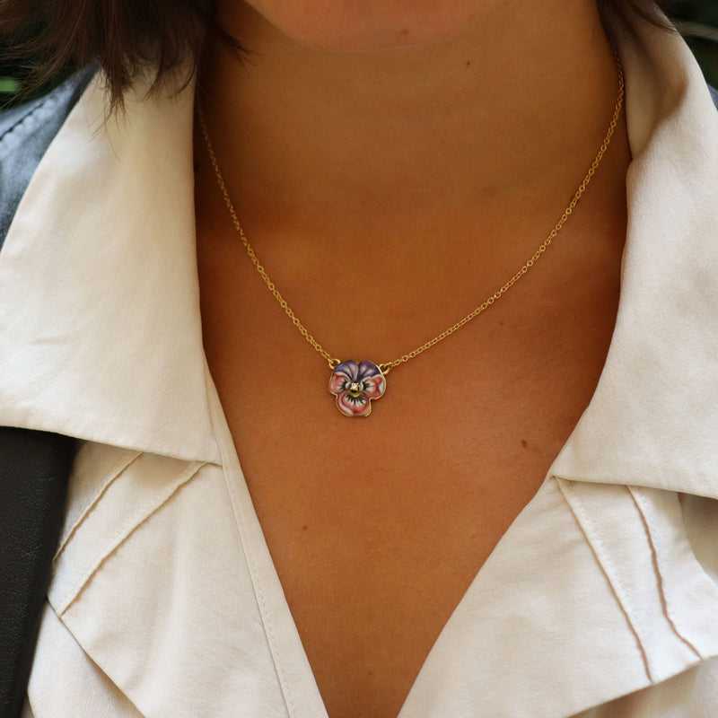 Wild Pansy and Diamond Necklace