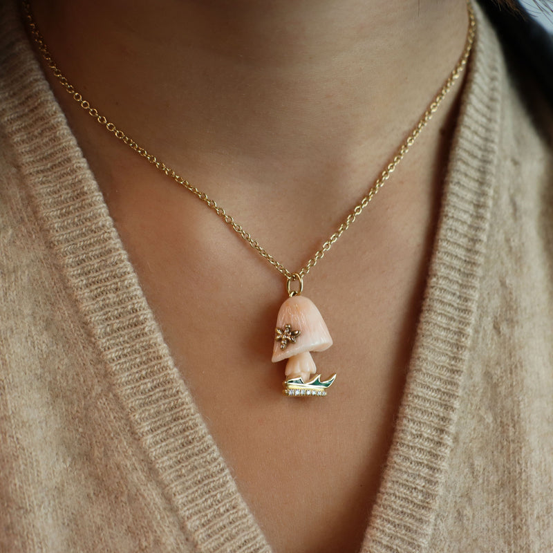 Coral Mushroom with Dragonfly Charm 