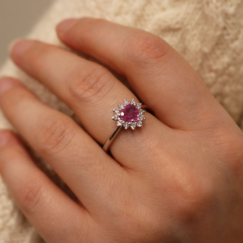 Pink Sapphire Heart and Diamonds Ring