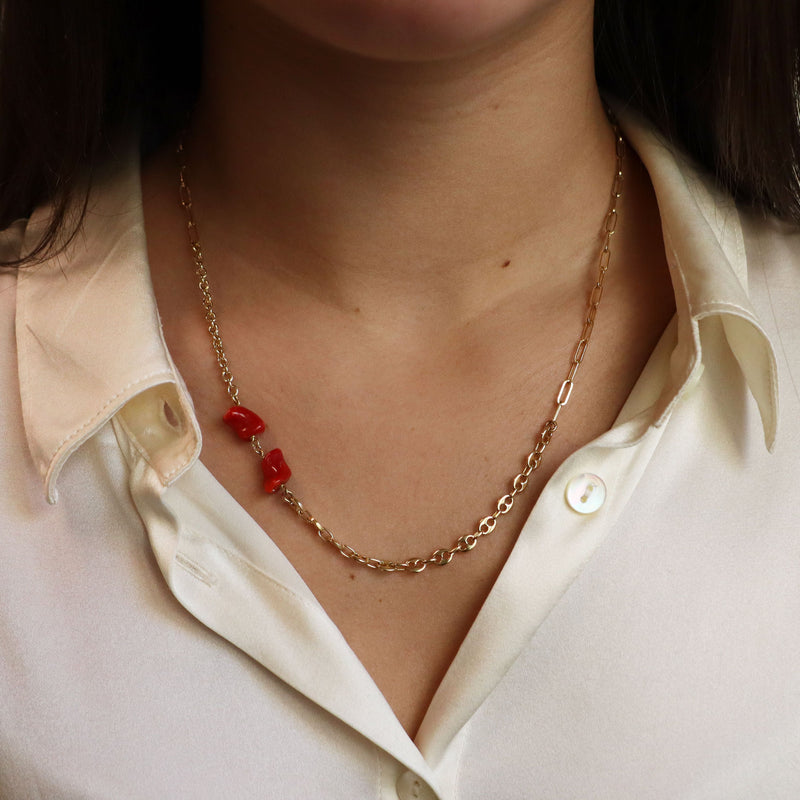 Coral and Mixed Chain Necklace