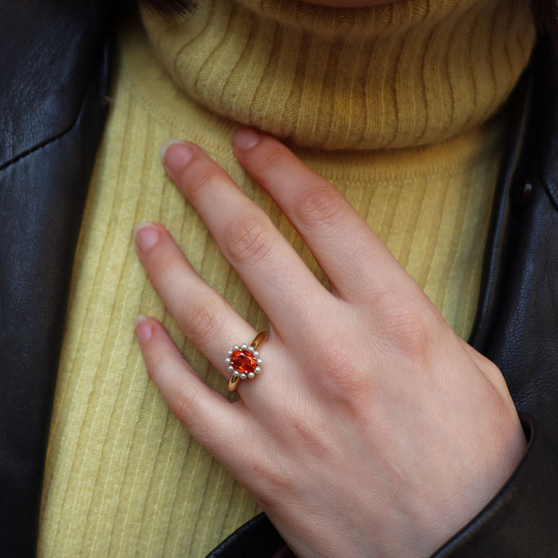Mandarin Garnet and Pearls Ring 