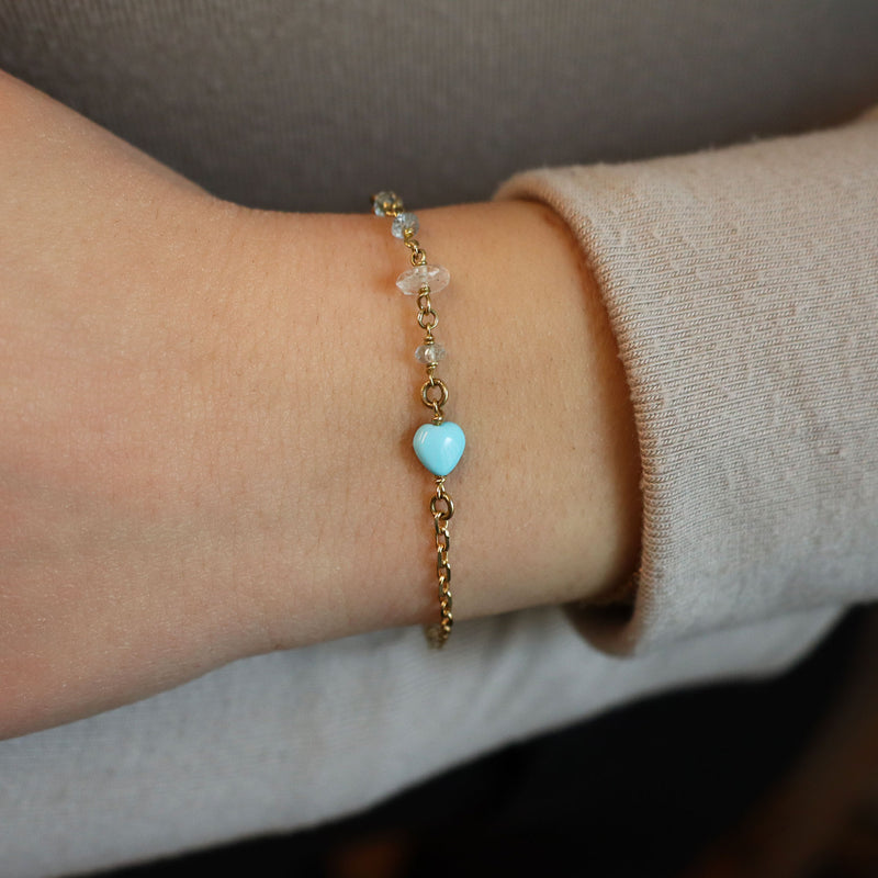 Aquamarine and Turquoise Heart Bracelet