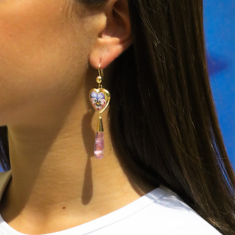 Pendant Earrings in Pansé and Amethyst Drops