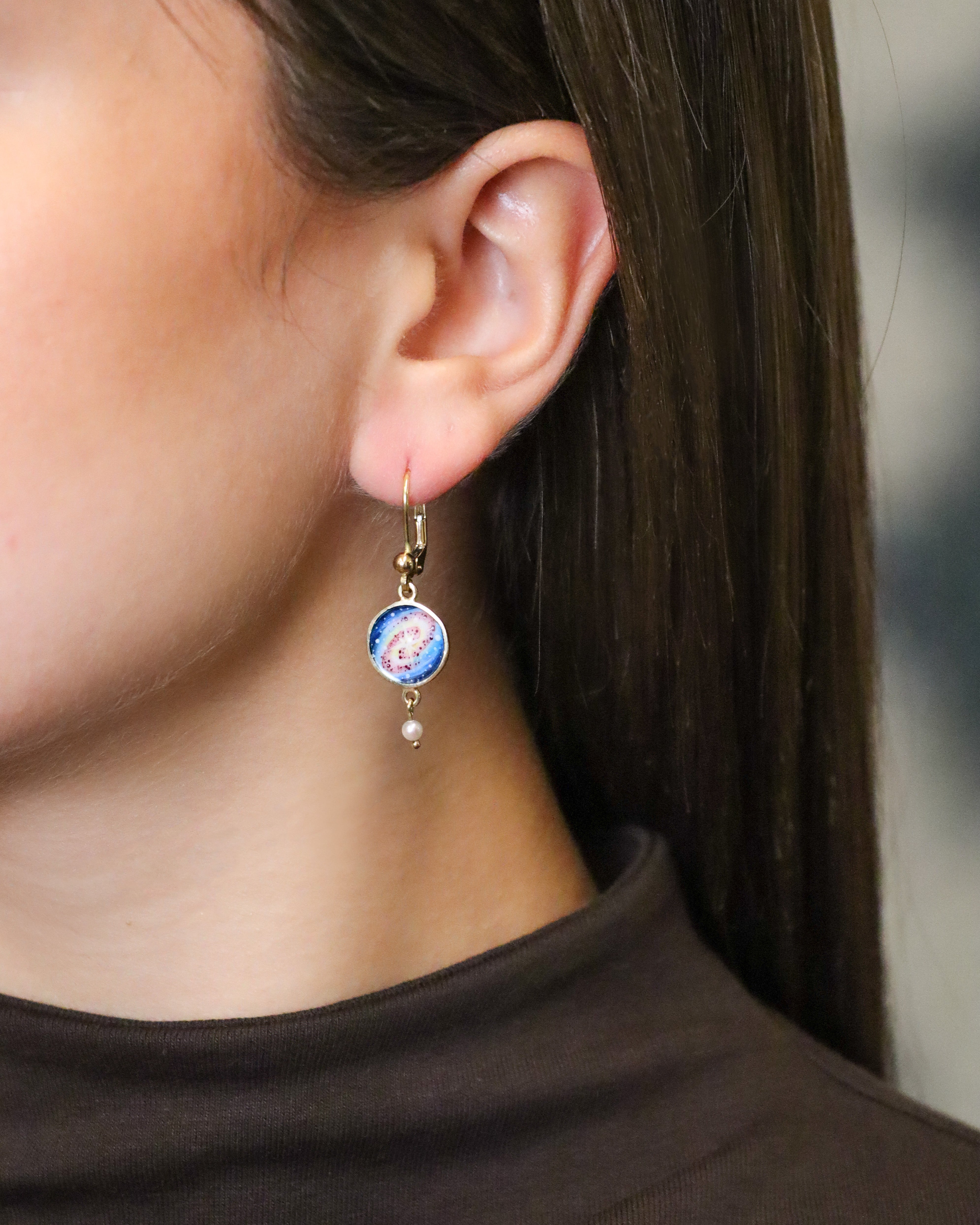 Galaxy and Pearl Drop Earrings