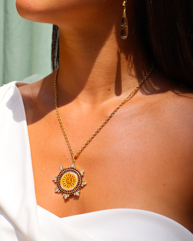 Spessartine And Diamonds Sunburst Pendant