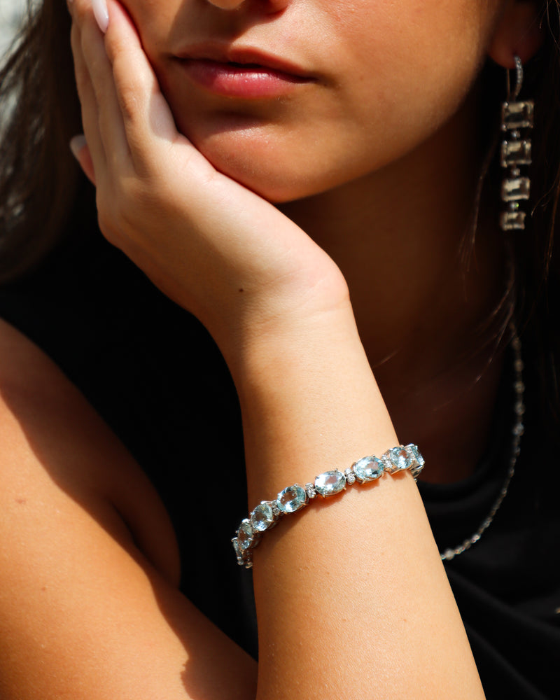 Aquamarine and Diamond Tennis Bracelet 