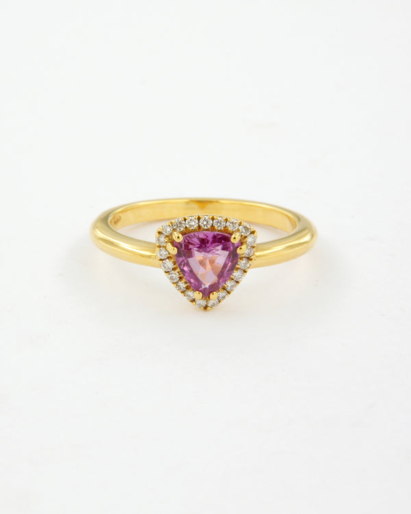 Trillion Pink Sapphire Diamond Halo Ring  