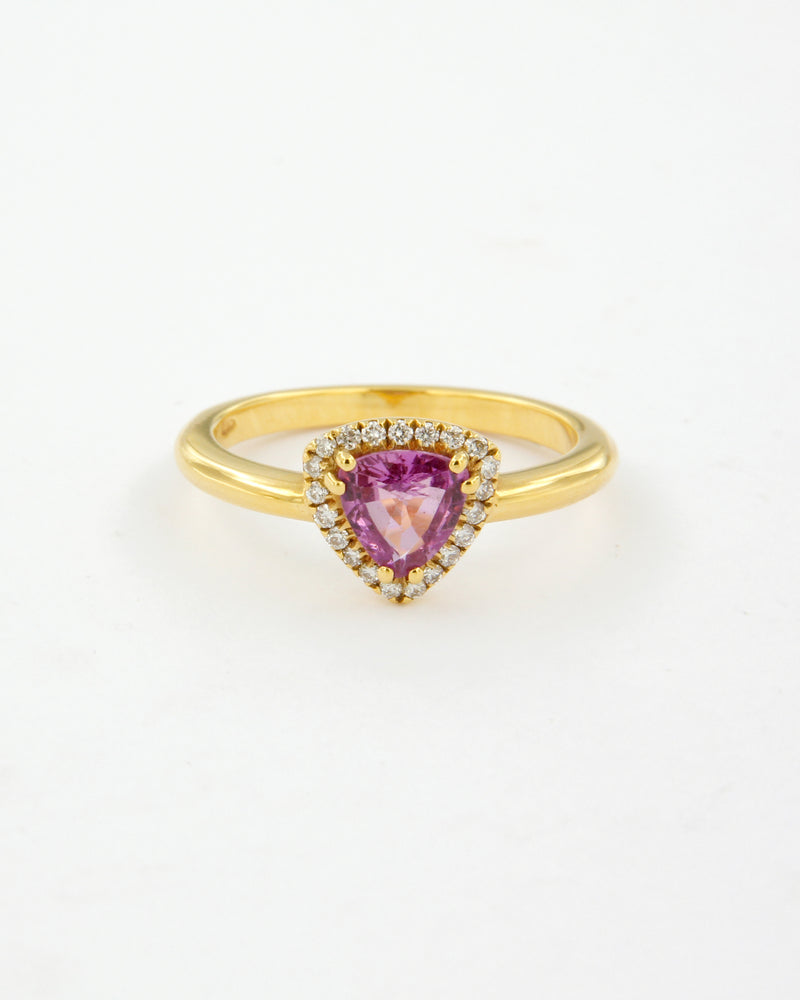 Trillion Pink Sapphire Diamond Halo Ring  