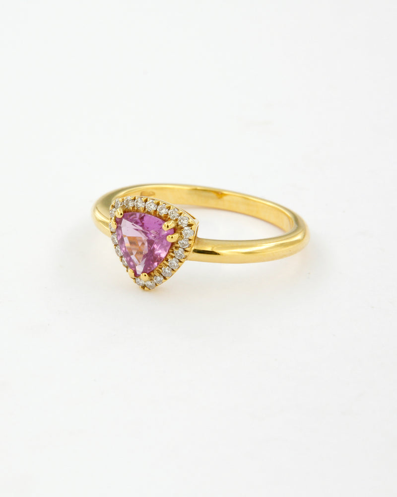 Trillion Pink Sapphire Diamond Halo Ring  