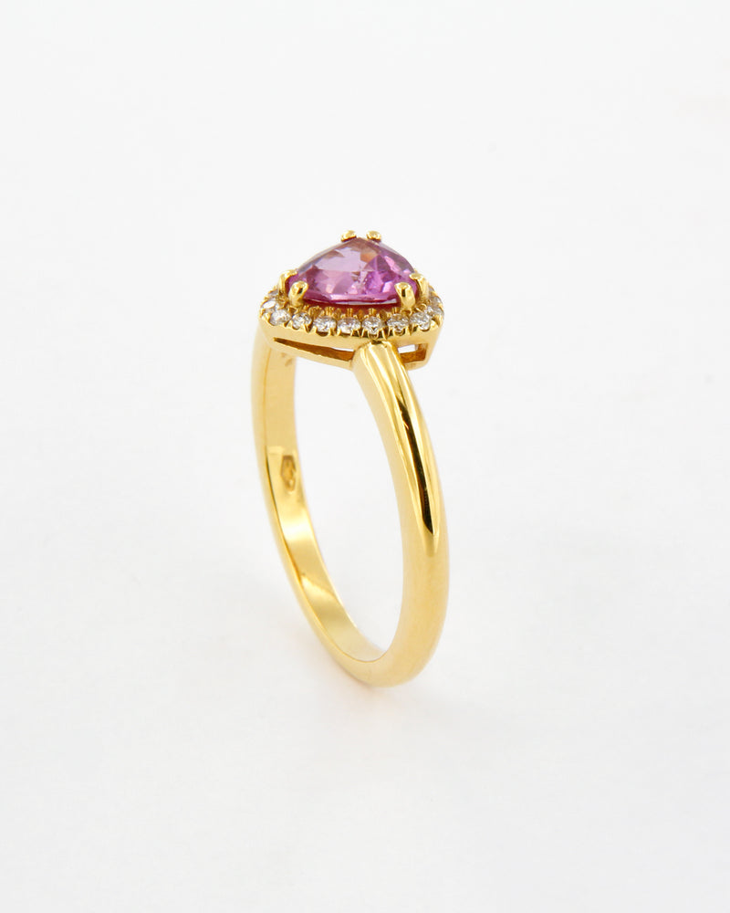 Trillion Pink Sapphire Diamond Halo Ring  