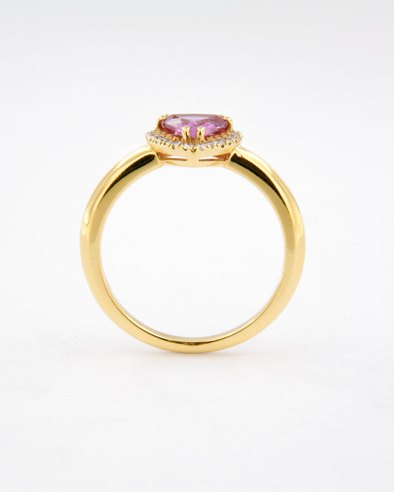 Trillion Pink Sapphire Diamond Halo Ring  