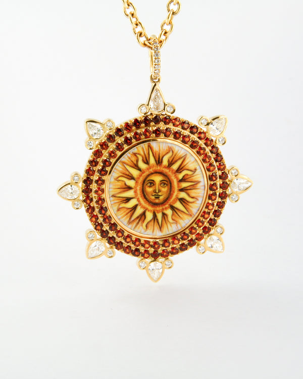 Spessartine And Diamonds Sunburst Pendant