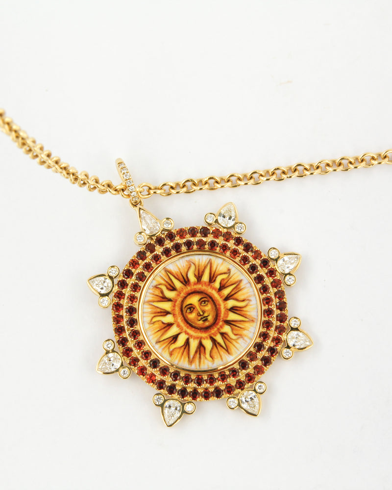 Spessartine And Diamonds Sunburst Pendant