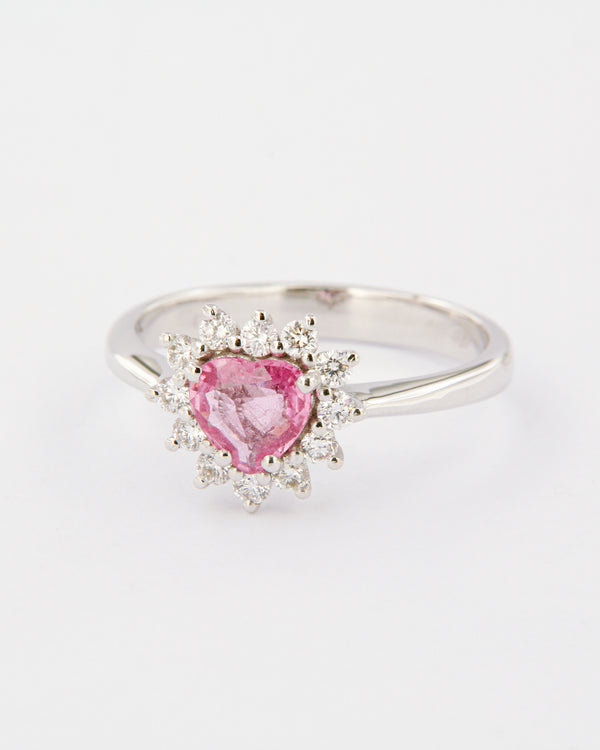 Pink Sapphire Heart and Diamonds Ring