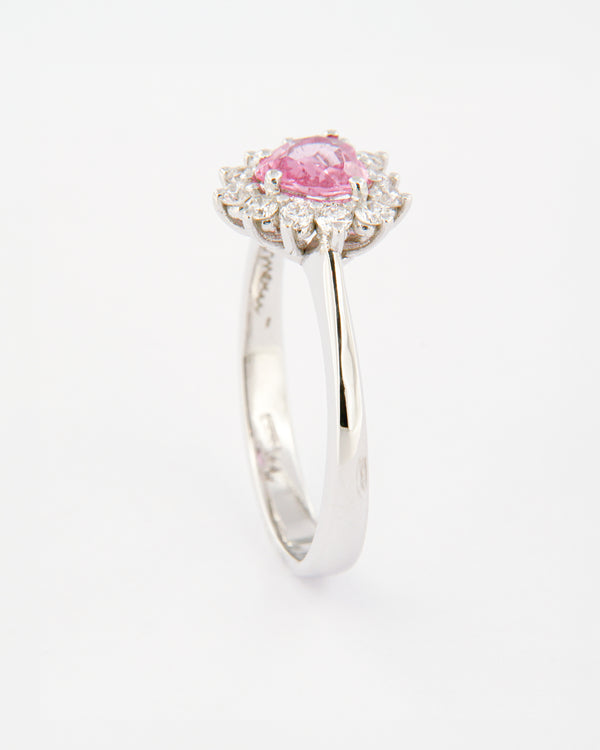 Anello Cuore di Zaffiro Rosa e Diamanti