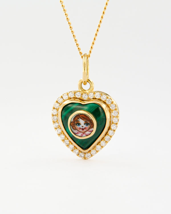 Malachite and Diamonds Angel Pendant