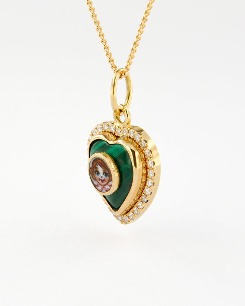 Malachite and Diamonds Angel Pendant