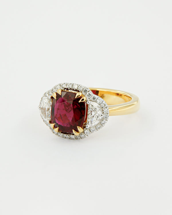 Ruby and Half-Moon Diamonds Ring