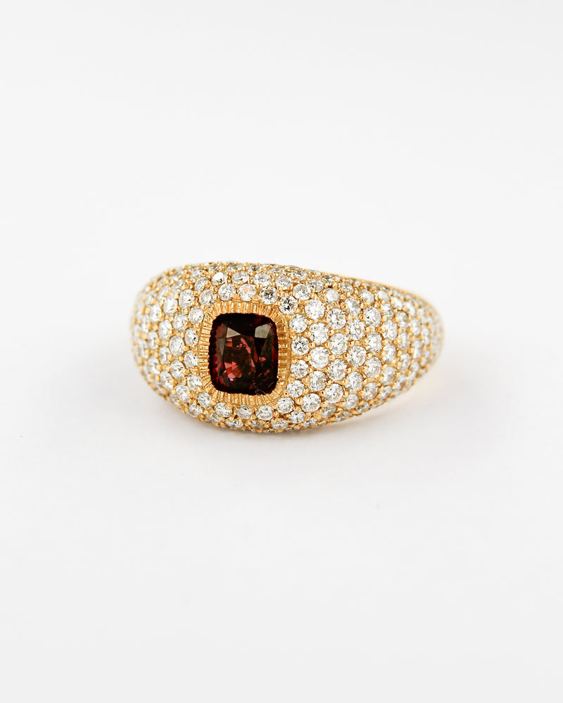 Anello Spinello Rosso e Diamanti Pavé