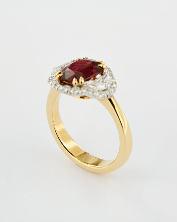 Ruby and Half-Moon Diamonds Ring