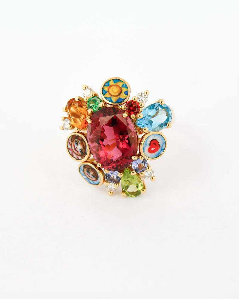 Gems and Enamel Cocktail Ring