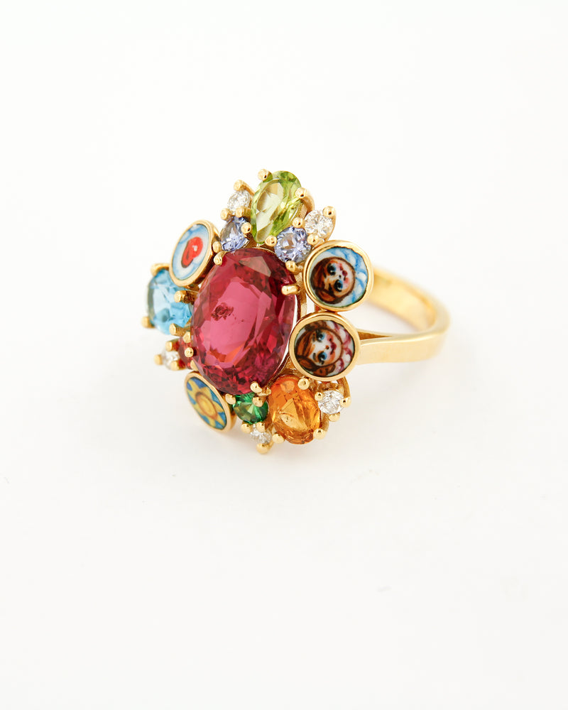 Gems and Enamel Cocktail Ring