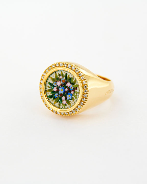 Wildflowers Micromosaic and Diamonds Ring