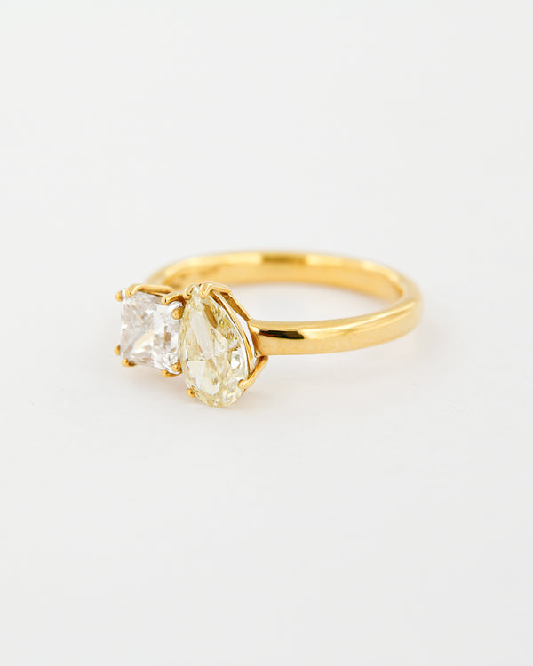 Princess Cut & Fancy Yellow Pear Cut Diamond Ring