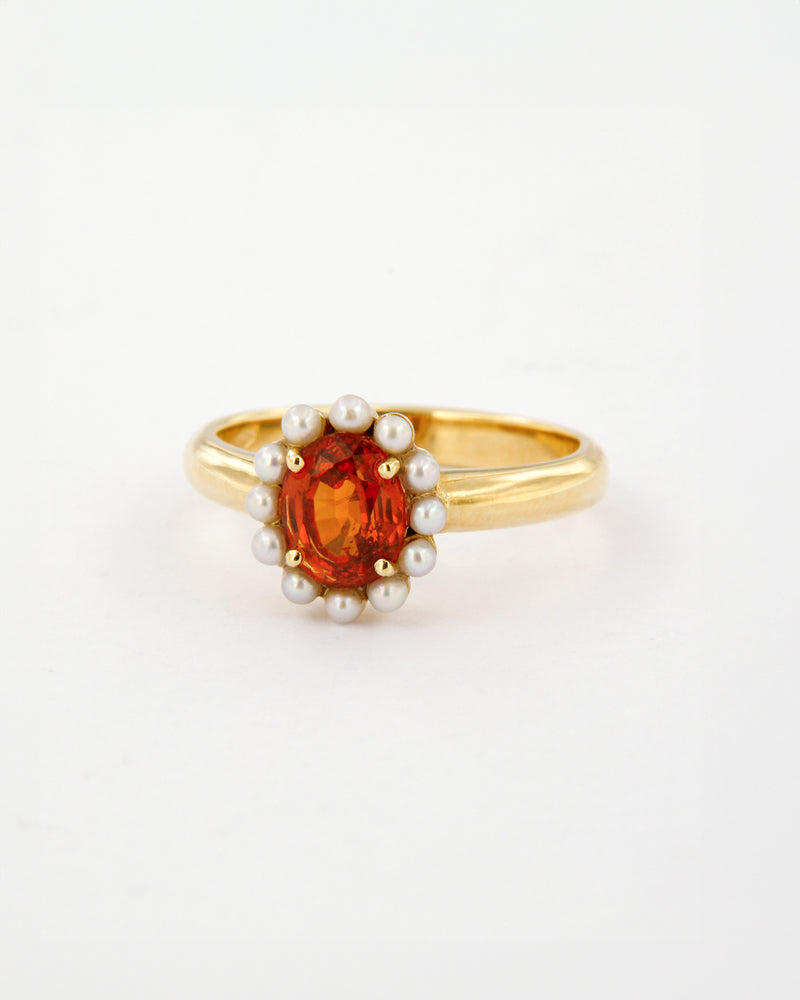 Mandarin Garnet and Pearls Ring 