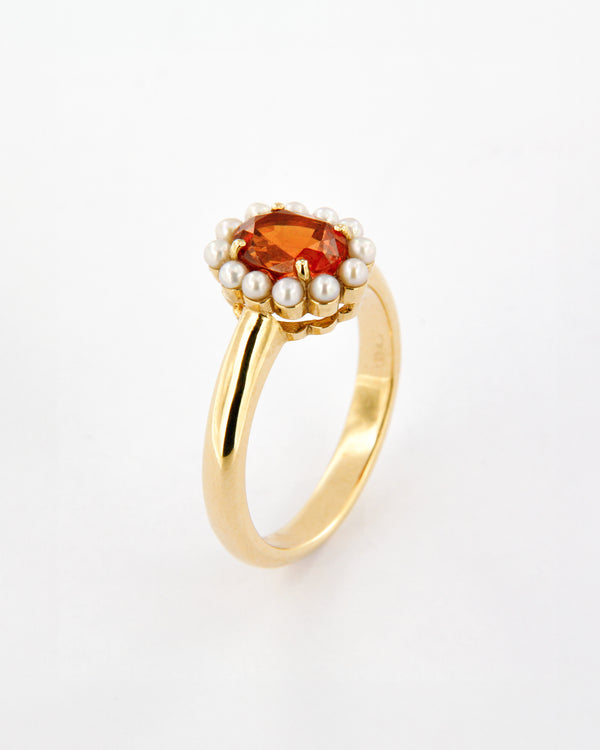 Mandarin Garnet and Pearls Ring 